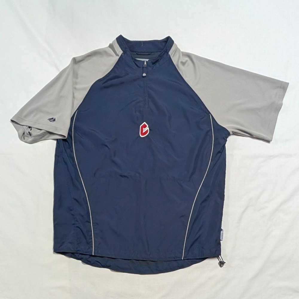 Majestic Mens Cleveland Indians Cool Base 1/4 Zip Wind Shirt Navy Grey Large